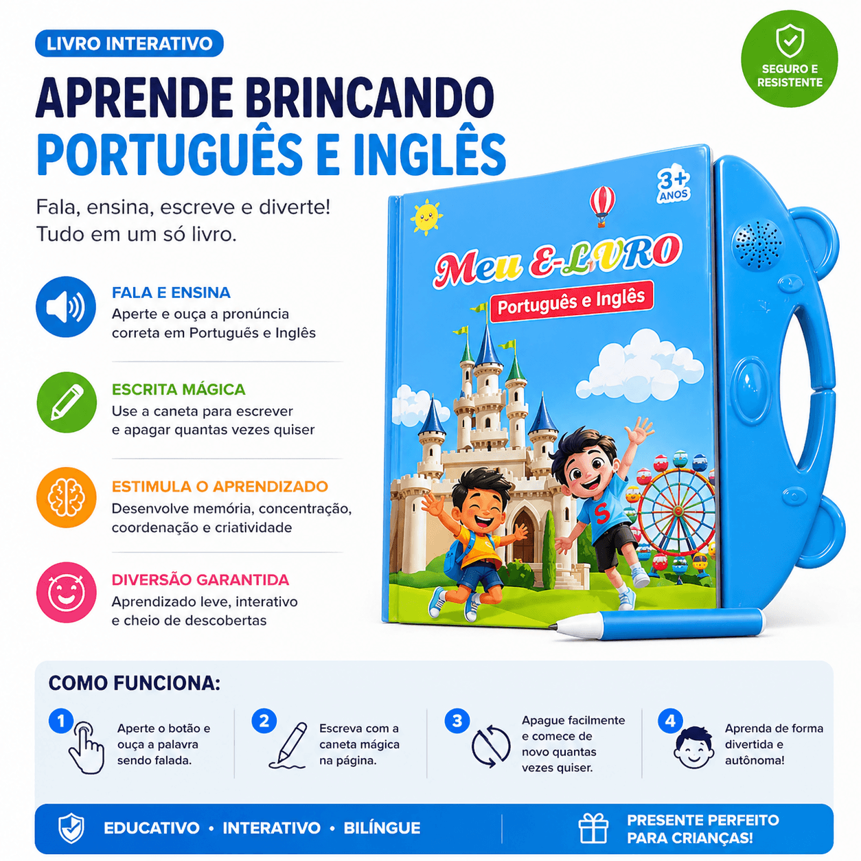 Livro Interativo Fala & Aprende - Português e Inglês 🇧🇷🇺🇸