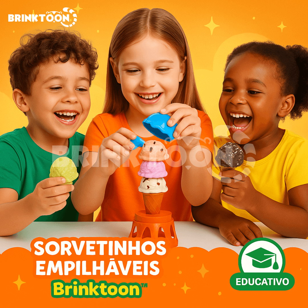 Sorvetinhos Empilháveis Brinktoon™ – Estimula Coordenação, Fala e Paciência de Forma Lúdica e Divertida