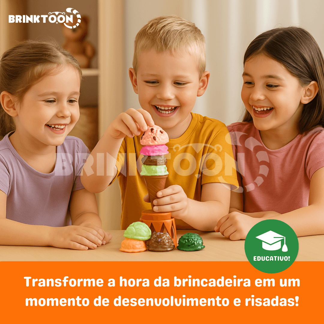 Sorvetinhos Empilháveis Brinktoon™ – Estimula Coordenação, Fala e Paciência de Forma Lúdica e Divertida
