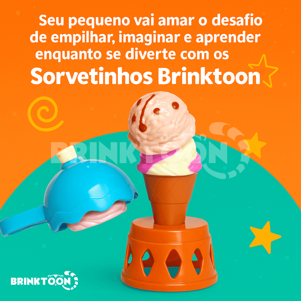 Sorvetinhos Empilháveis Brinktoon™ – Estimula Coordenação, Fala e Paciência de Forma Lúdica e Divertida