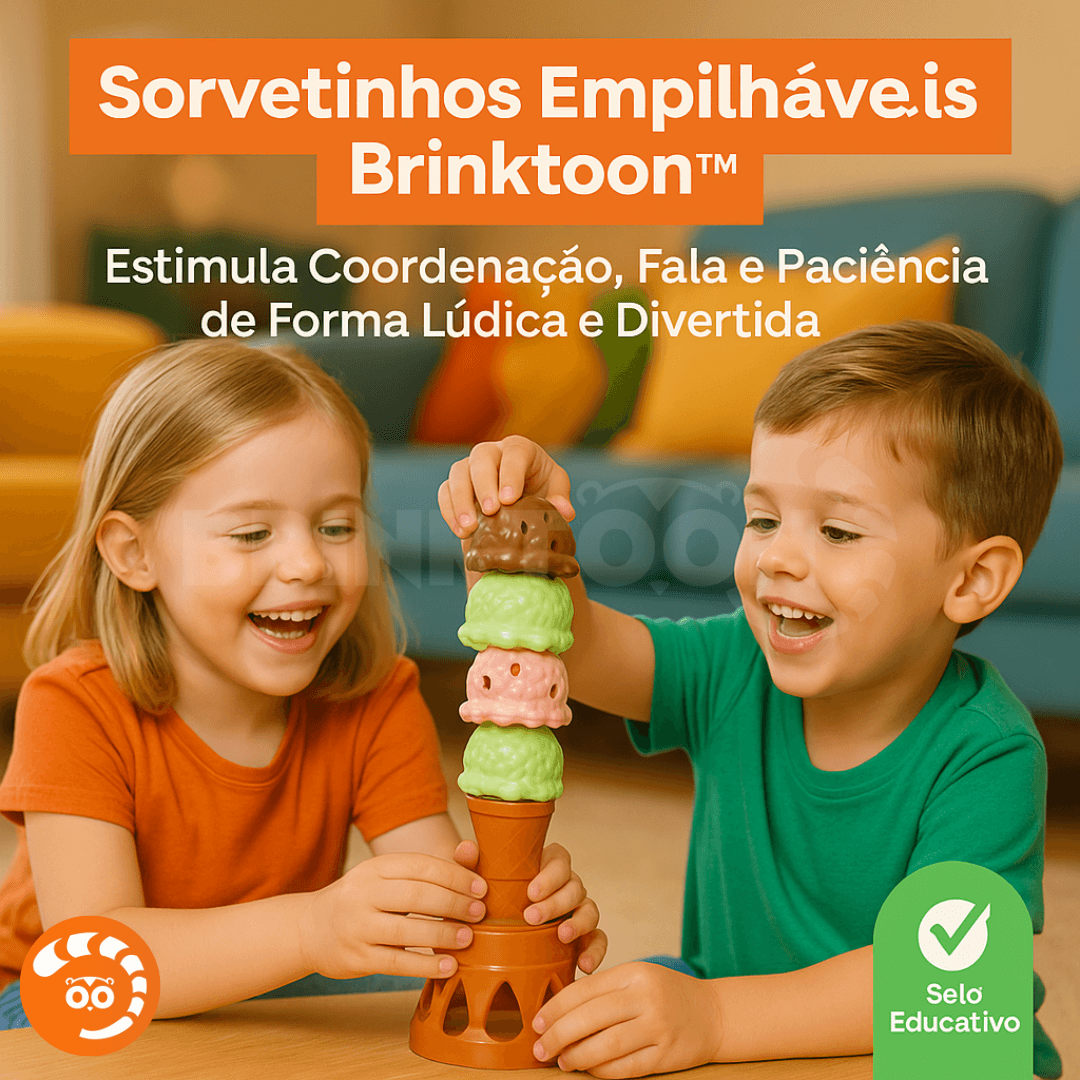 Sorvetinhos Empilháveis Brinktoon™ – Estimula Coordenação, Fala e Paciência de Forma Lúdica e Divertida