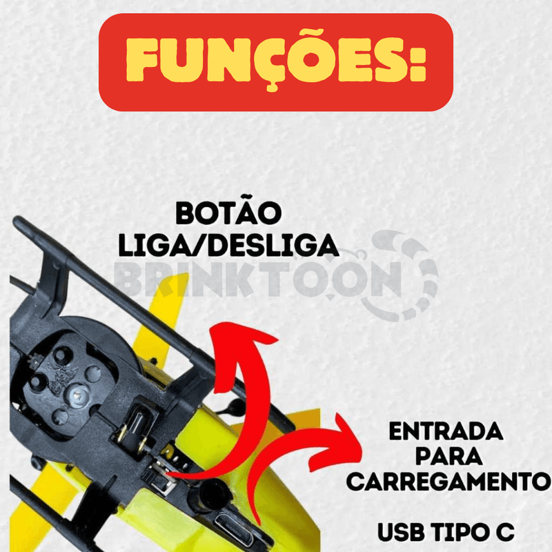 JetFusion Brinktoon™ - Helicóptero com Controle Remoto e Alta Resistência