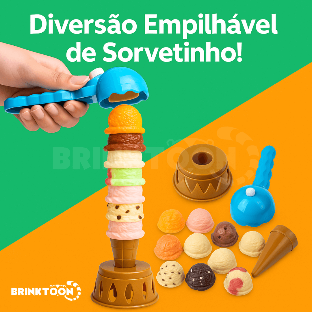 Sorvetinhos Empilháveis Brinktoon™ – Estimula Coordenação, Fala e Paciência de Forma Lúdica e Divertida