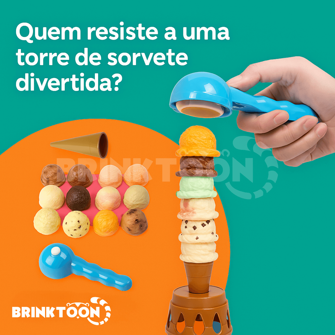 Sorvetinhos Empilháveis Brinktoon™ – Estimula Coordenação, Fala e Paciência de Forma Lúdica e Divertida