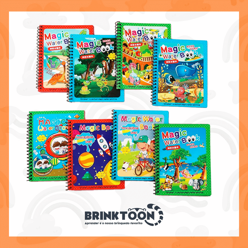 Kit 3 Livros Encantados Brinktoon™ – Pinte com Água, Reutilize Sempre e Diga Adeus à Bagunça!
