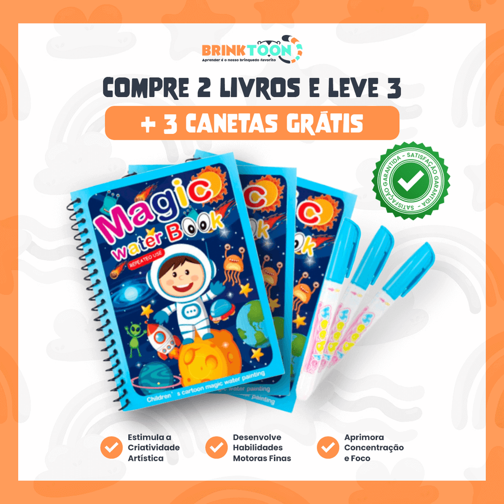 Kit 3 Livros Encantados Brinktoon™ – Pinte com Água, Reutilize Sempre e Diga Adeus à Bagunça!