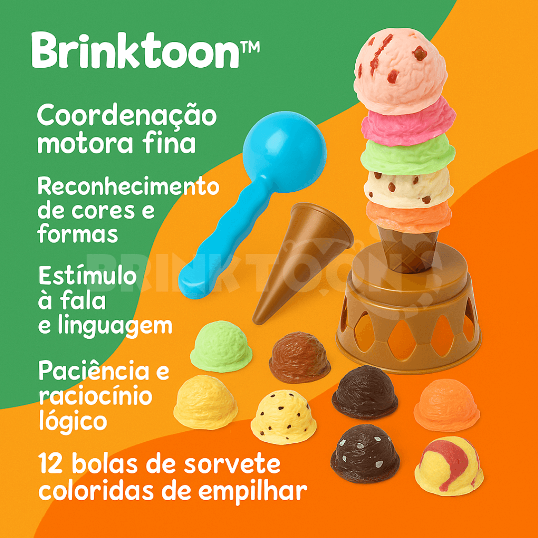 Sorvetinhos Empilháveis Brinktoon™ – Estimula Coordenação, Fala e Paciência de Forma Lúdica e Divertida