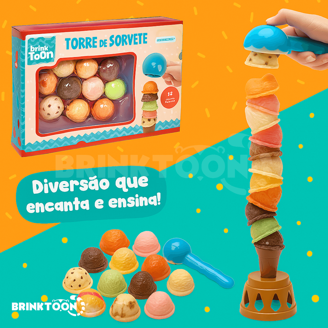 Sorvetinhos Empilháveis Brinktoon™ – Estimula Coordenação, Fala e Paciência de Forma Lúdica e Divertida