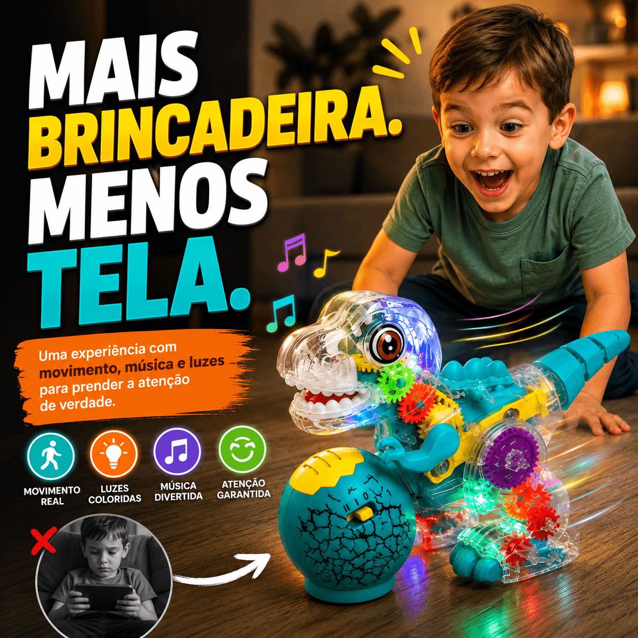 Dinobô Interativo Brinktoon™ – Aperte o Botão e Veja a Criança Largar as Telas para Brincar 🦖