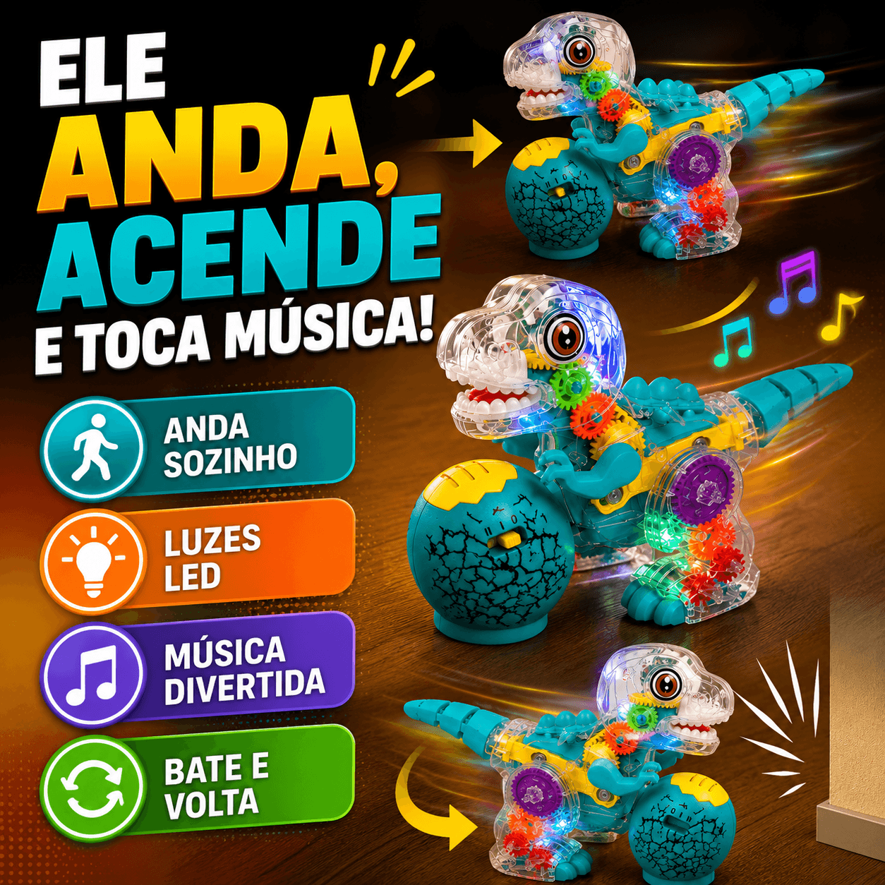 Dinobô Interativo Brinktoon™ – Aperte o Botão e Veja a Criança Largar as Telas para Brincar 🦖