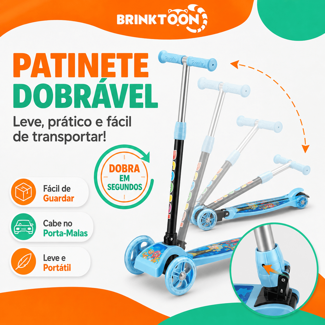 FlashRide Brinktoon™ - O Patinete de 3 Rodas com Rodas de LED
