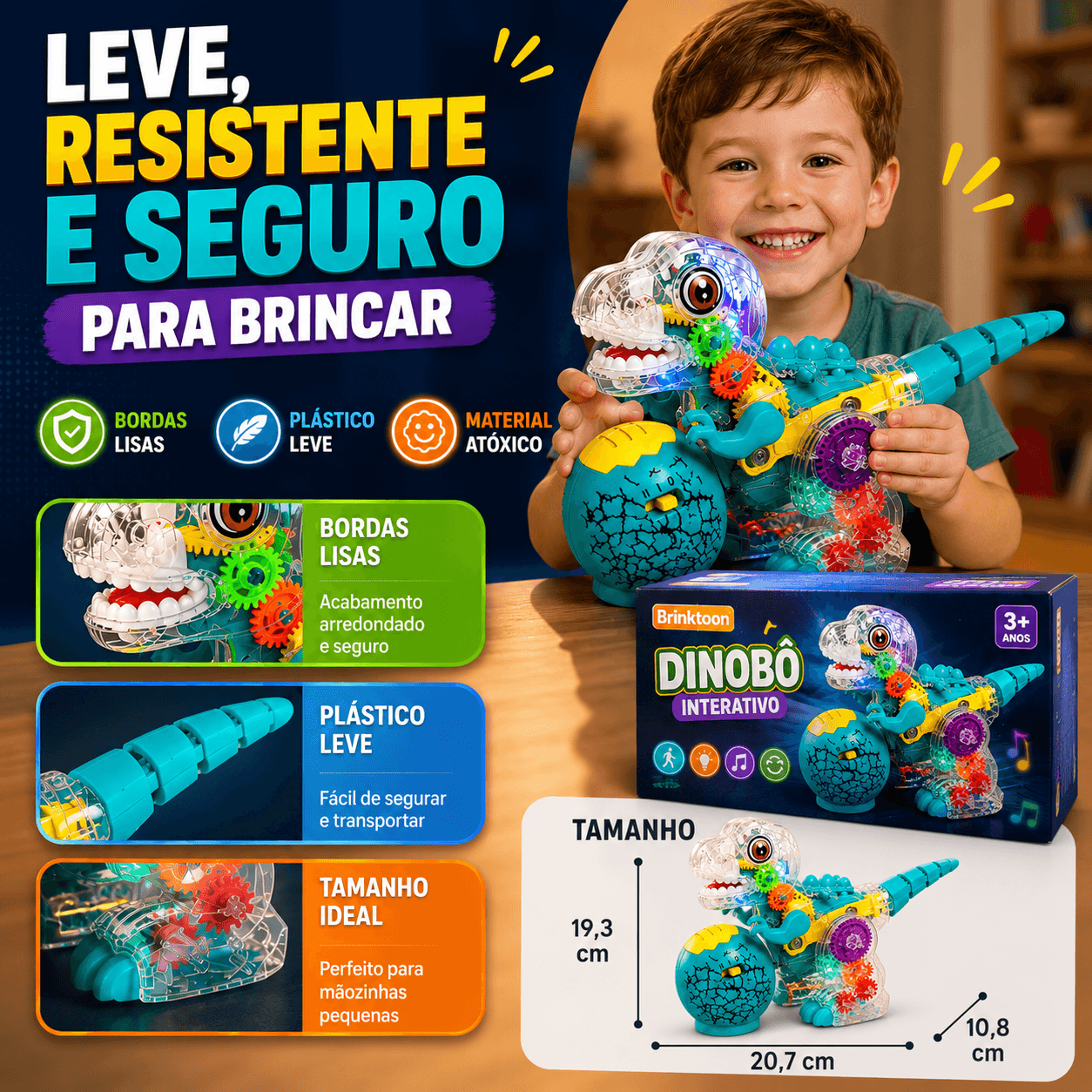 Dinobô Interativo Brinktoon™ – Aperte o Botão e Veja a Criança Largar as Telas para Brincar 🦖