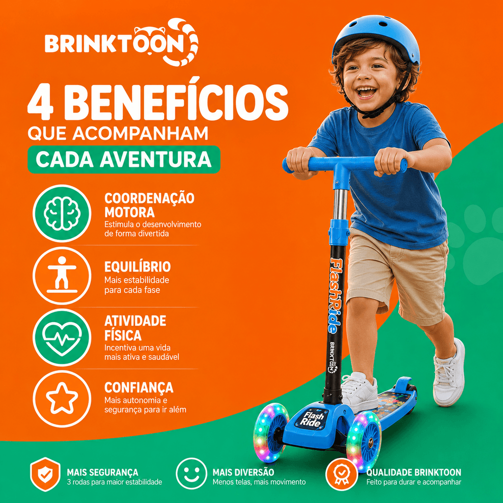 FlashRide Brinktoon™ - O Patinete de 3 Rodas com Rodas de LED