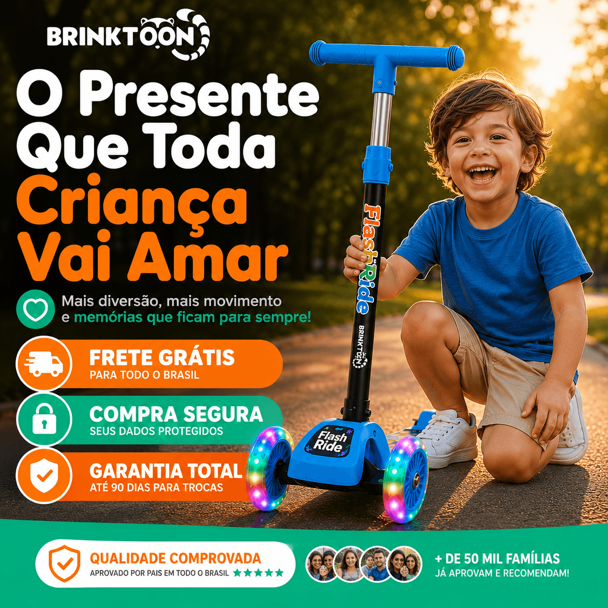 FlashRide Brinktoon™ - O Patinete de 3 Rodas com Rodas de LED