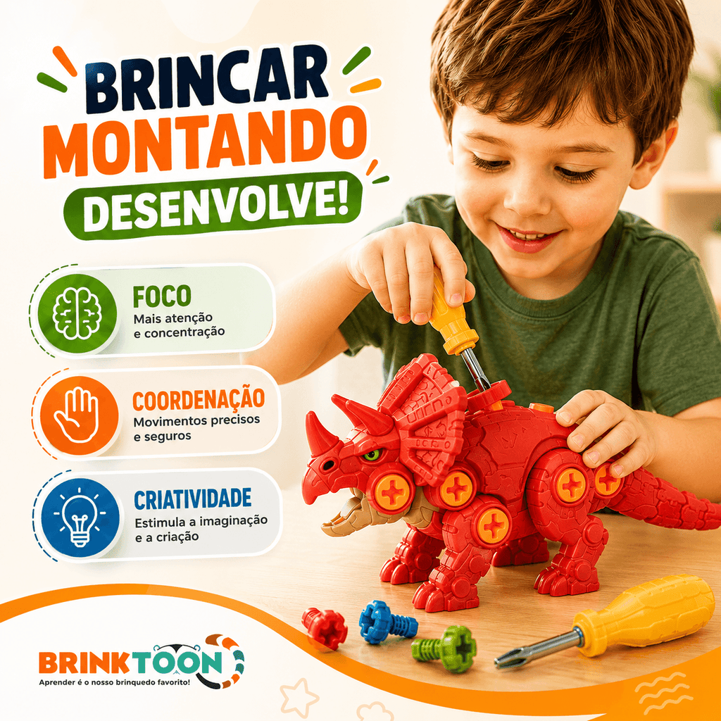 MonterSauros Brinktoon™ — Kit Educativo com 4 Dinossauros para Montar e Desmontar
