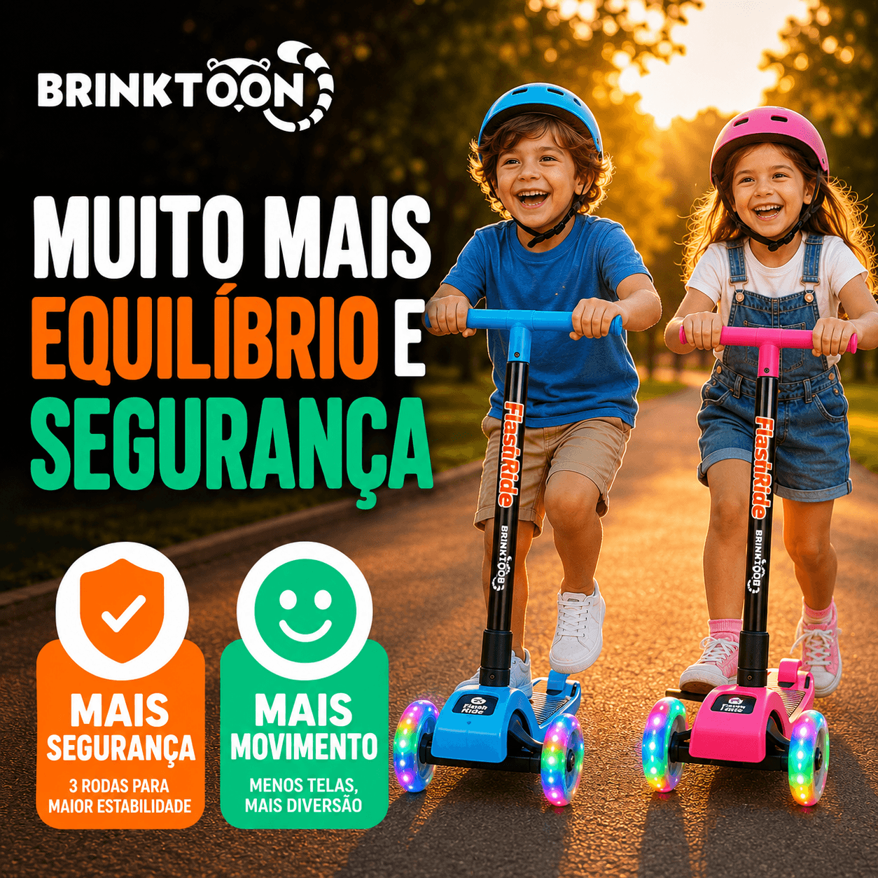FlashRide Brinktoon™ - O Patinete de 3 Rodas com Rodas de LED