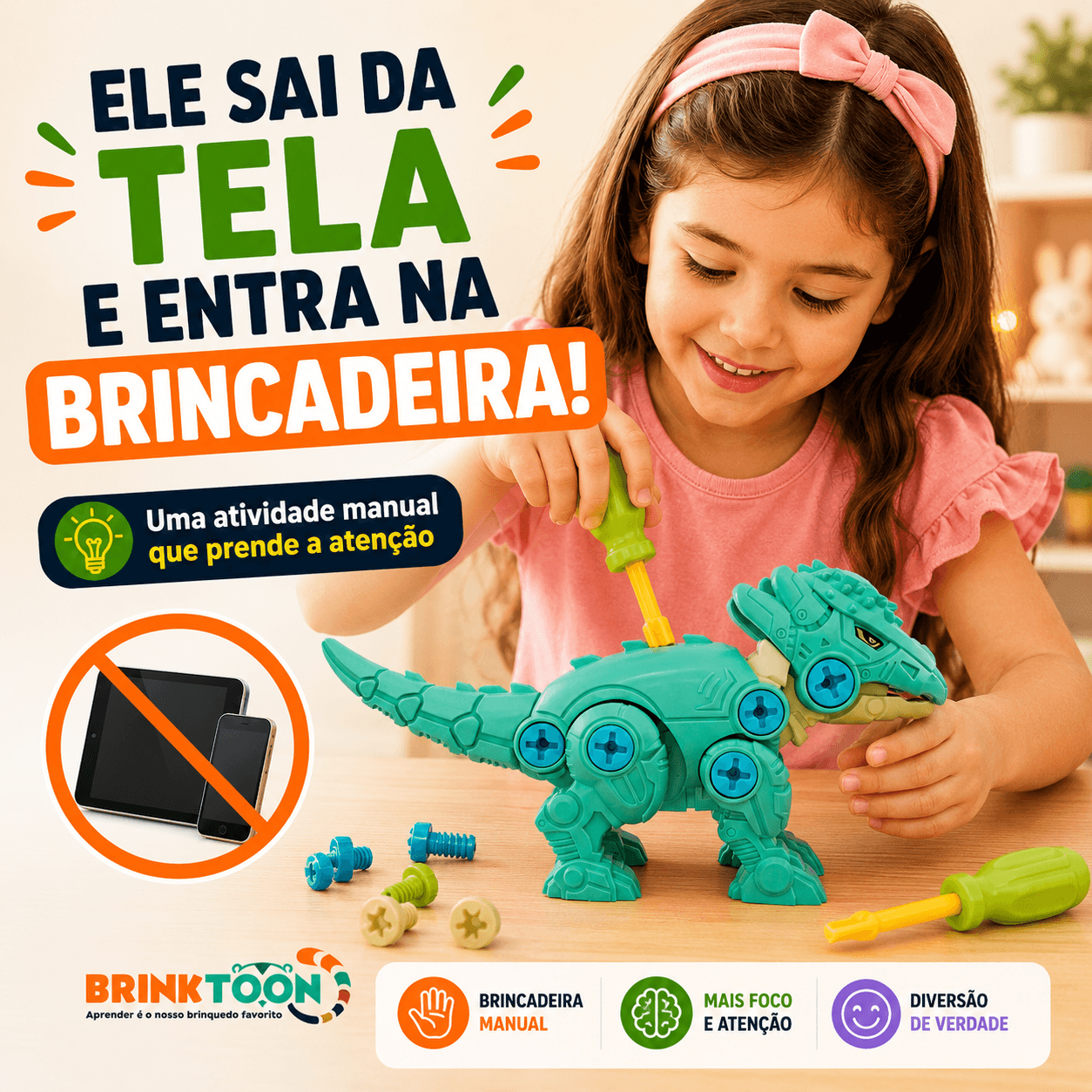 MonterSauros Brinktoon™ — Kit Educativo com 4 Dinossauros para Montar e Desmontar