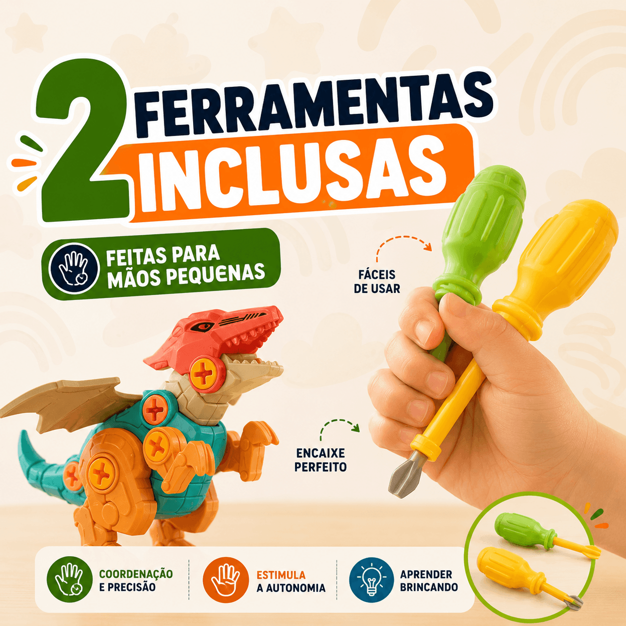 MonterSauros Brinktoon™ — Kit Educativo com 4 Dinossauros para Montar e Desmontar