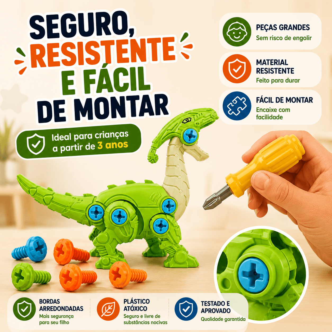MonterSauros Brinktoon™ — Kit Educativo com 4 Dinossauros para Montar e Desmontar