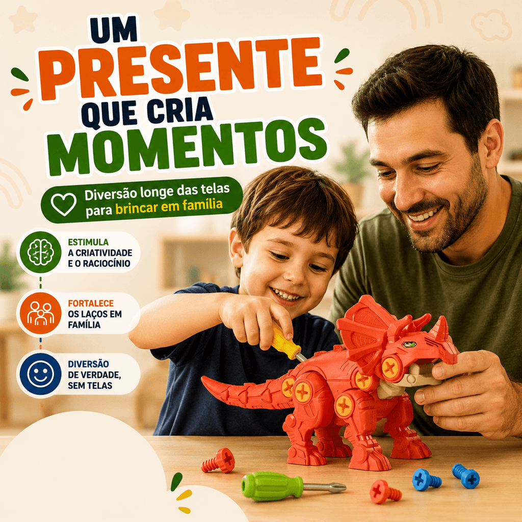 MonterSauros Brinktoon™ — Kit Educativo com 4 Dinossauros para Montar e Desmontar