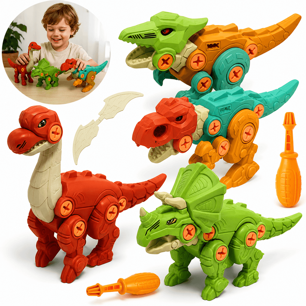 MonterSauros Brinktoon™ — Kit Educativo com 4 Dinossauros para Montar e Desmontar