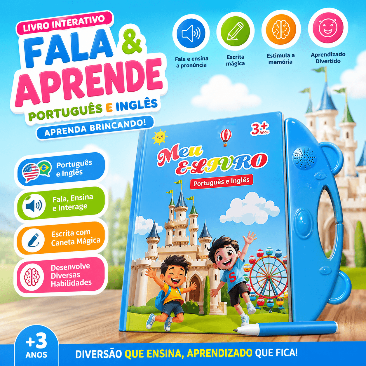 Livro Interativo Fala & Aprende - Português e Inglês 🇧🇷🇺🇸